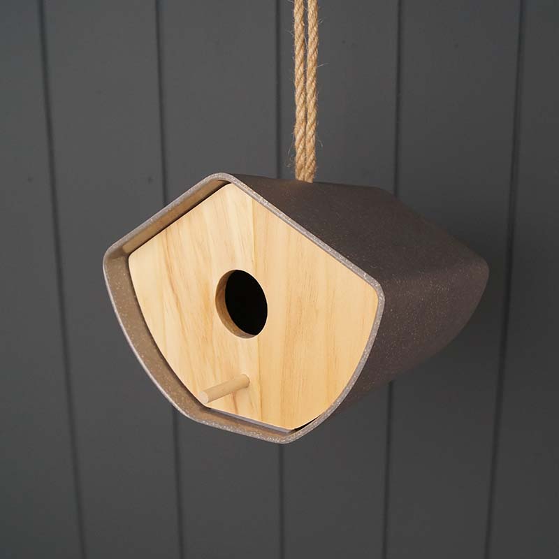 Earthy Anthracite Bamboo Japandi Birdhouse H12cm detail page